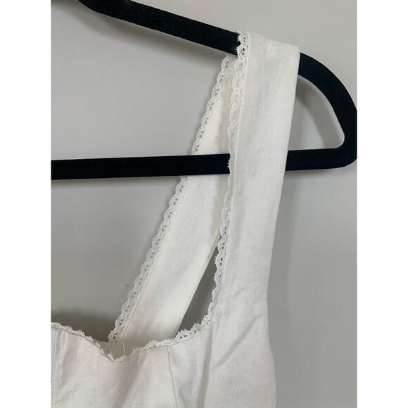 o.p.t Marina White Linen Midi Dress – Fitted Bodice w/ Lace Trim, Size 2 - Picture 7 of 11